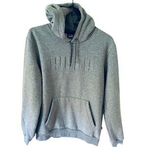 🏃‍♂️🩶Puma Men’s Gray Hoodie Size M – Spellout Logo, Pullover, Athletic Fit